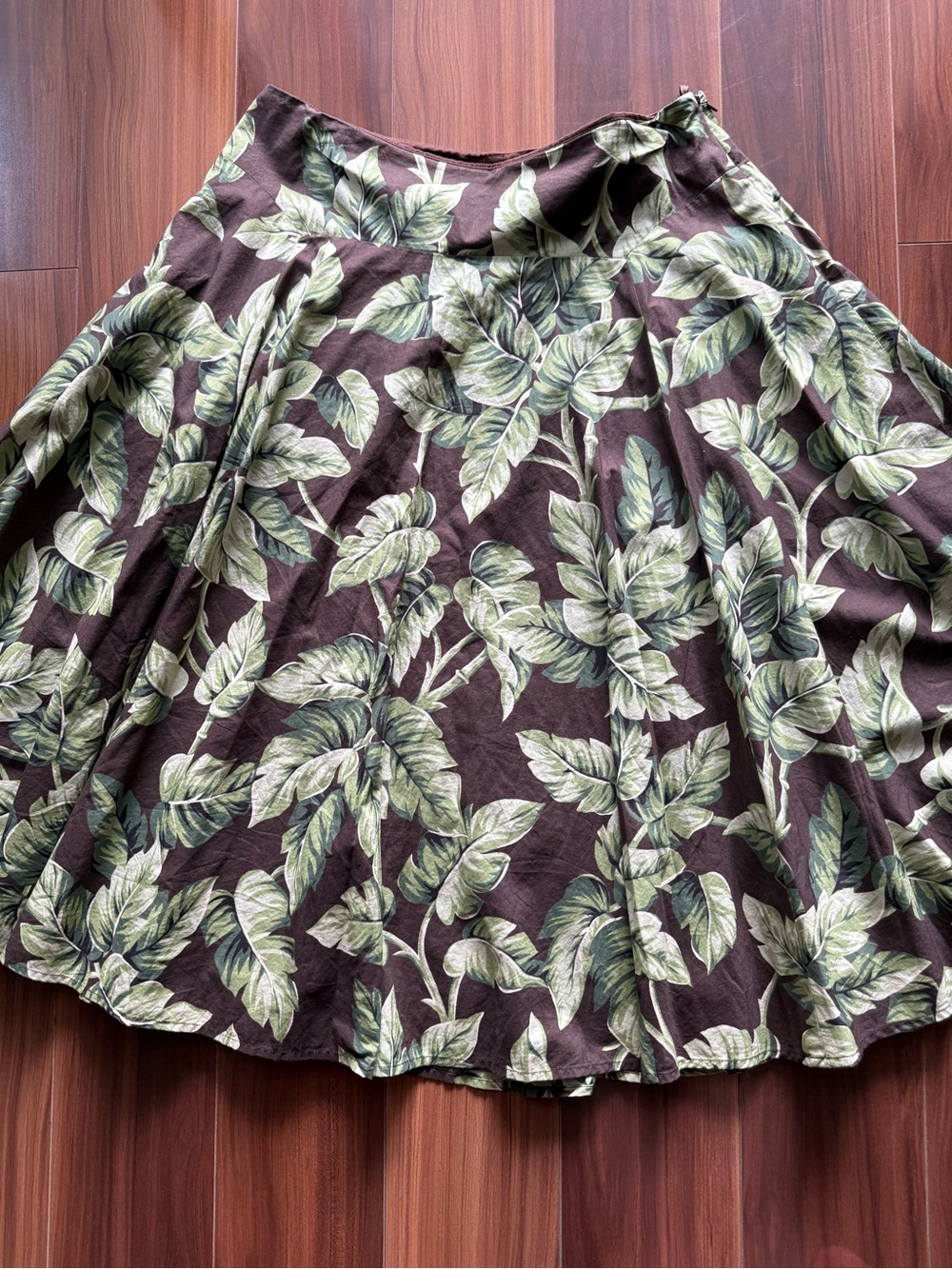 JONES NEW YORK Signature Brown/Leafy Green Print Full Cotton Dress Skirt 8 /Med